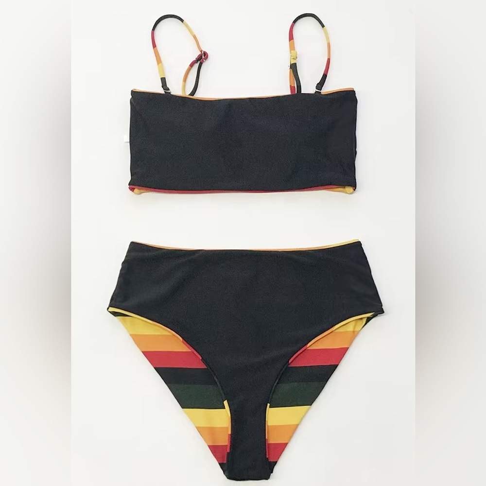 Cupshe Multi Color Reversible To Black Bikini Nwot - image 4